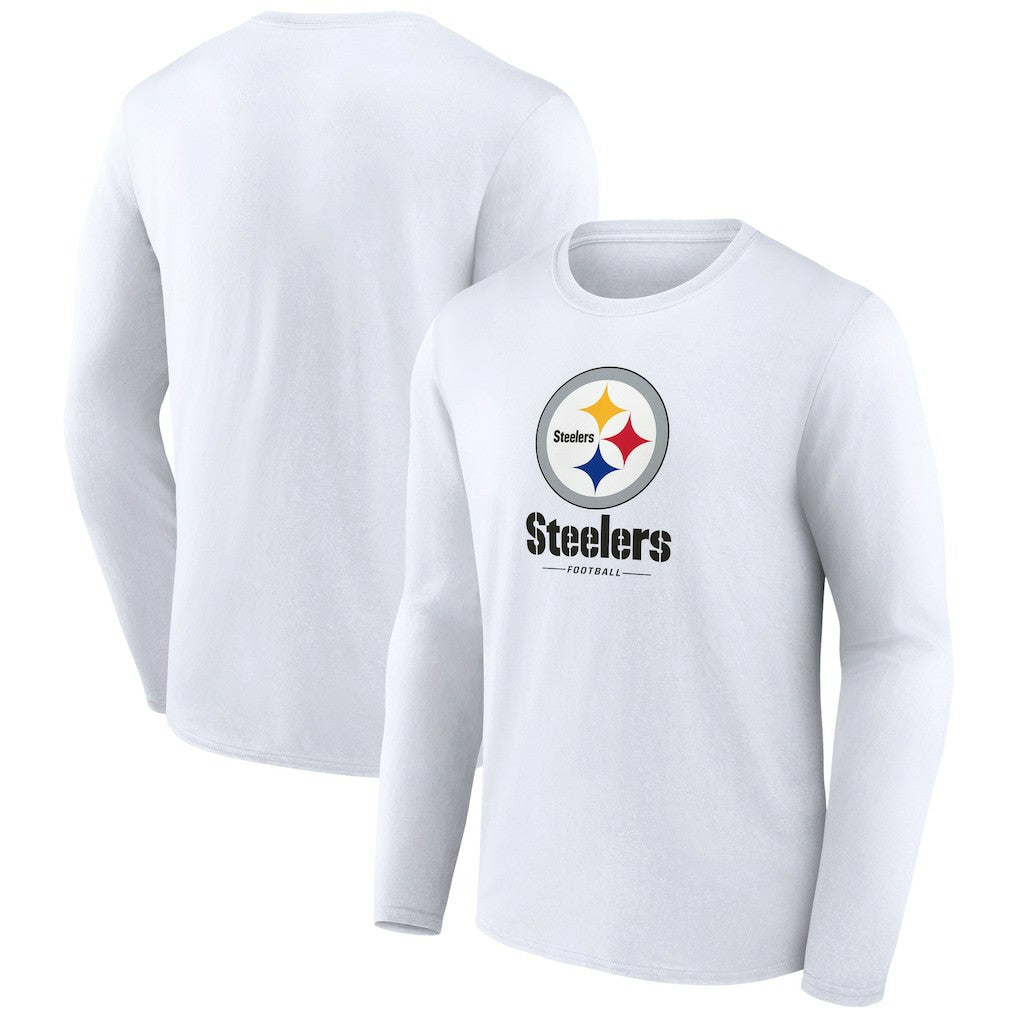 Pittsburgh Steelers Logo Team Lockup Long Sleeve T-Shirt - White sale