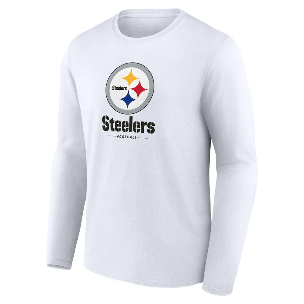 Pittsburgh Steelers Logo Team Lockup Long Sleeve T-Shirt - White sale