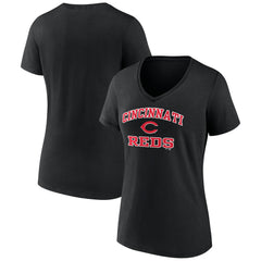 Cincinnati Reds Women's Heart and Soul V-Neck T-Shirt Black