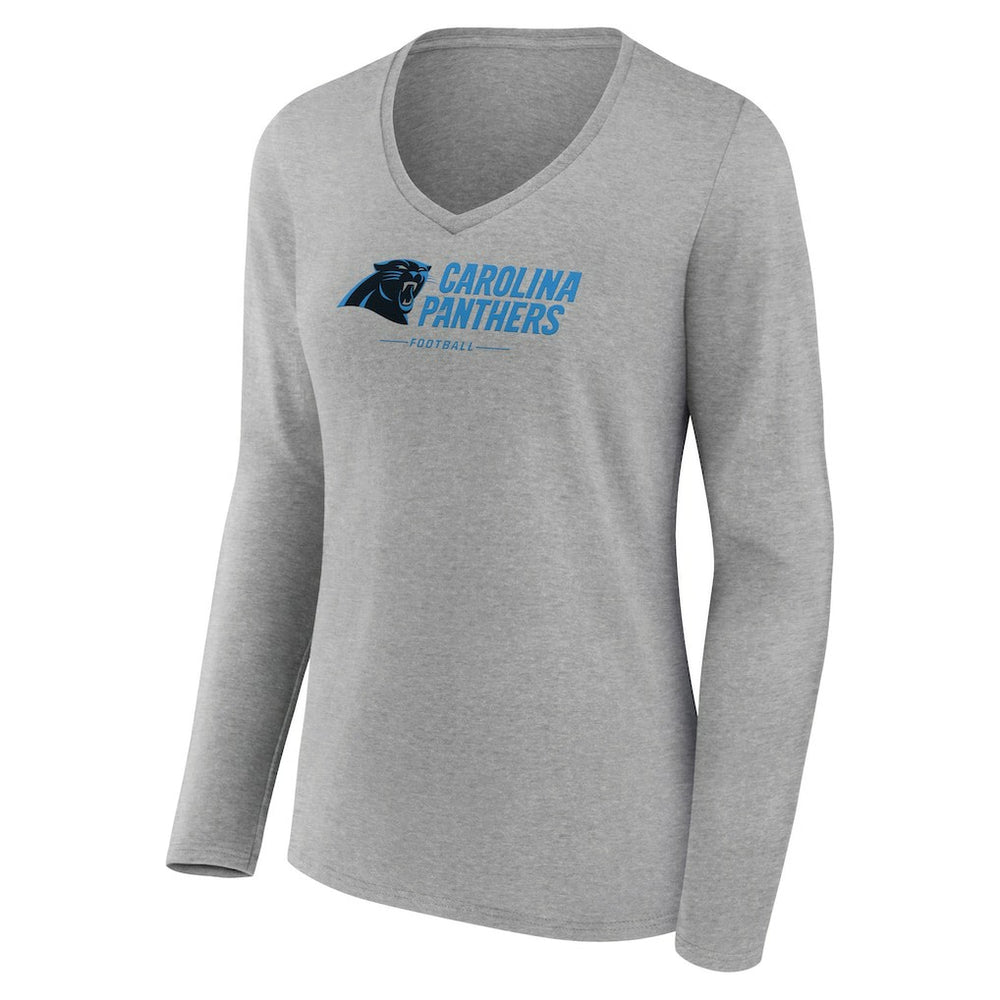 Carolina Panthers Women's Logo Team Lockup Long Sleeve V-Neck T-Shirt - Heather Gray online