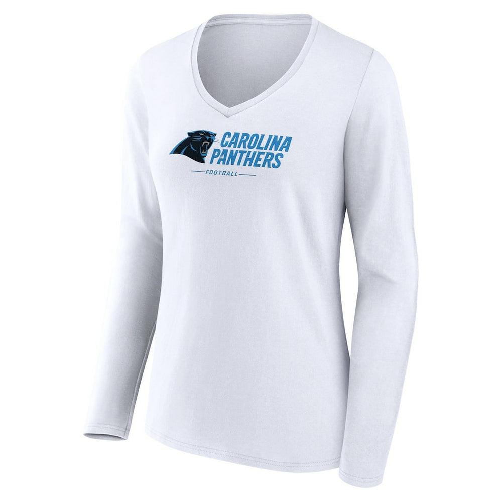 Carolina Panthers Women's Logo Team Lockup Long Sleeve V-Neck T-Shirt - White discount