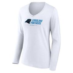 Carolina Panthers Women's Logo Team Lockup Long Sleeve V-Neck T-Shirt - White discount
