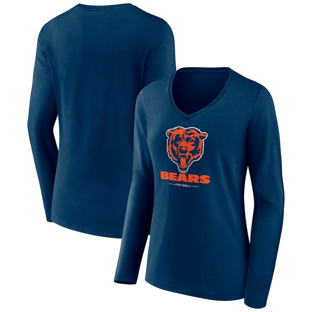 Chicago Bears Women's Logo Team Lockup Long Sleeve V-Neck T-Shirt - Navy cheap
