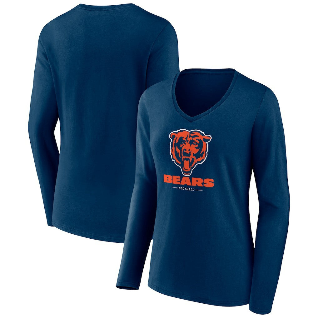Chicago Bears Women's Logo Team Lockup Long Sleeve V-Neck T-Shirt - Navy cheap