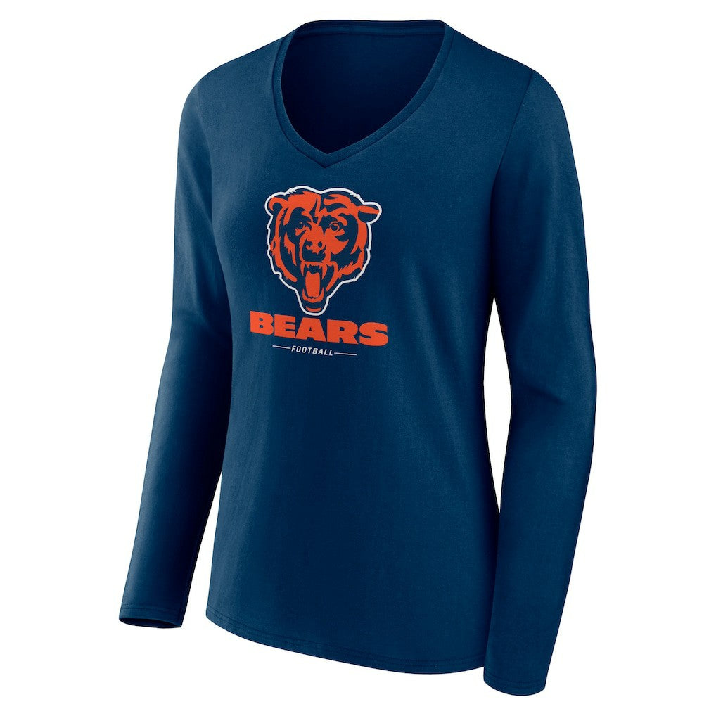 Chicago Bears Women's Logo Team Lockup Long Sleeve V-Neck T-Shirt - Navy cheap