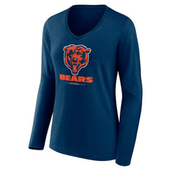 Chicago Bears Women's Logo Team Lockup Long Sleeve V-Neck T-Shirt - Navy cheap