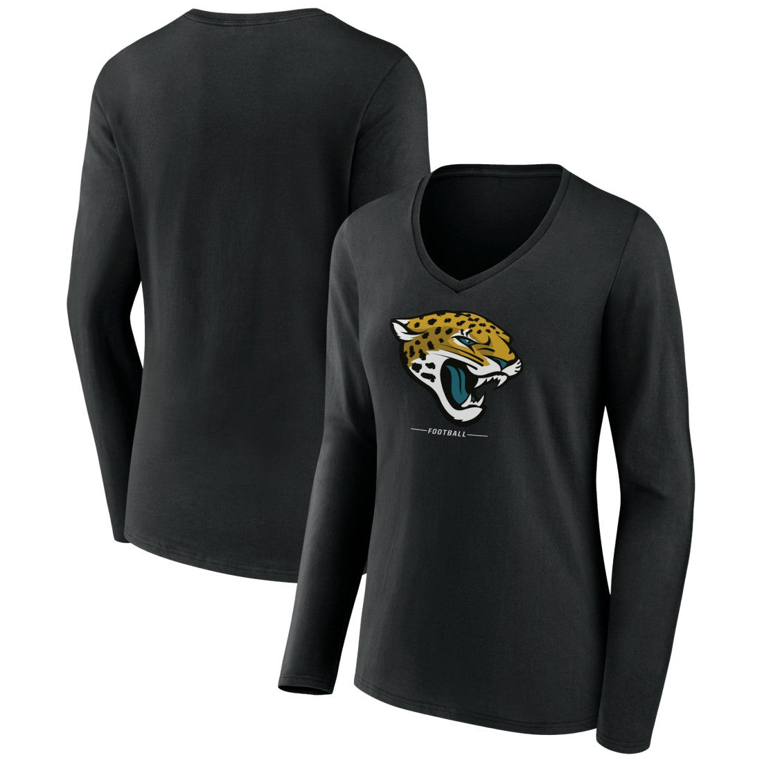 Jacksonville Jaguars Women's Logo Team Lockup Long Sleeve V-Neck T-Shirt - Black cheap