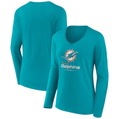 Miami Dolphins Women's Logo Team Lockup Long Sleeve V-Neck T-Shirt - Aqua online