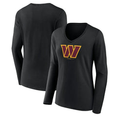 Washington Commanders Women's Logo Team Lockup Long Sleeve V-Neck T-Shirt - Black on sale