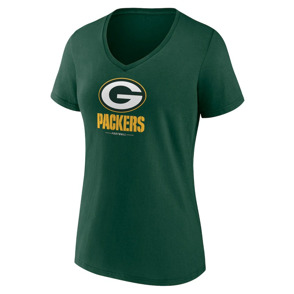 Green Bay Packers Women's Logo Team Lockup V-Neck T-Shirt - Green cheap