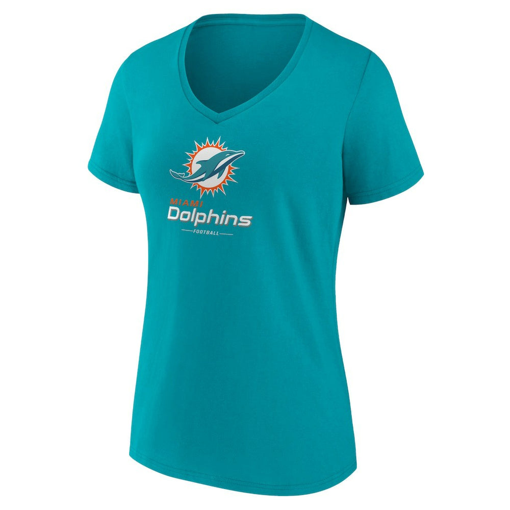 Miami Dolphins Women's Logo Team Lockup V-Neck T-Shirt - Aqua outlet