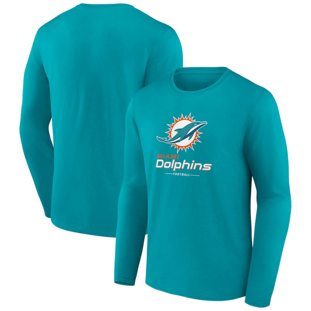 Miami Dolphins Logo Team Lockup Long Sleeve T-Shirt - Aqua for sale