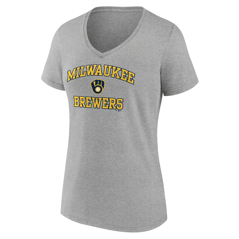 Milwaukee Brewers Women's Heart and Soul V-Neck T-Shirt Gray