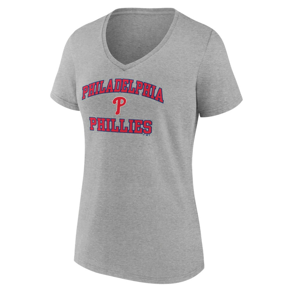 Philadelphia Phillies Women's Heart and Soul V-Neck T-Shirt Gray