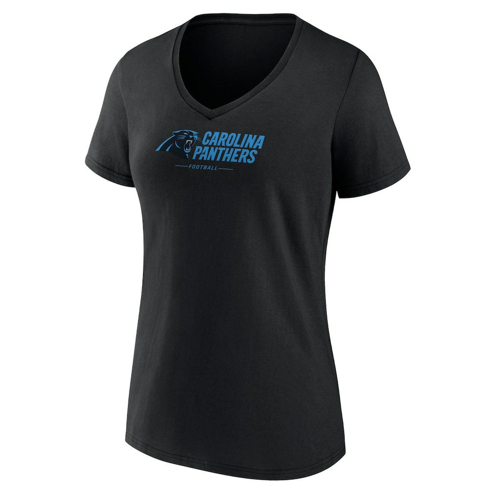 Carolina Panthers Women's Logo Team Lockup V-Neck T-Shirt - Black on sale