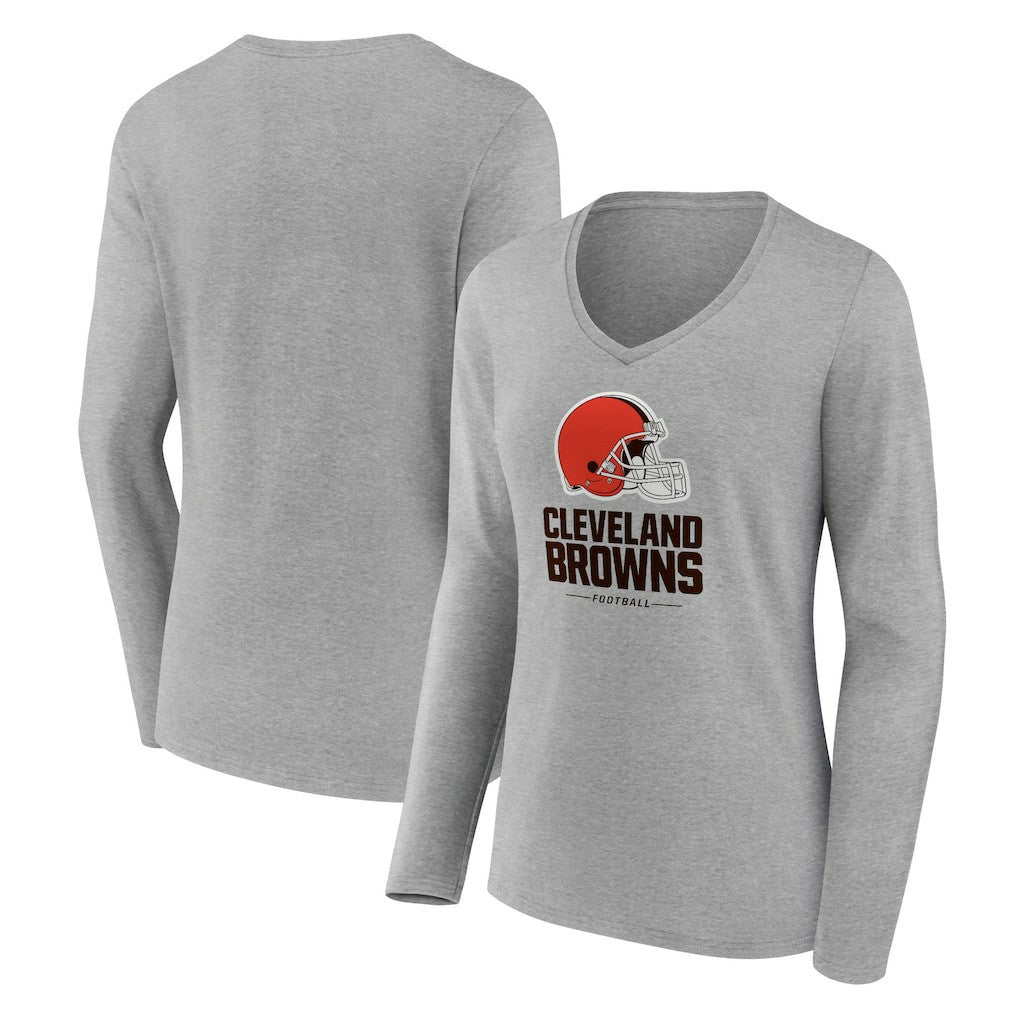 Cleveland Browns Women's Logo Team Lockup Long Sleeve V-Neck T-Shirt - Gray cheap