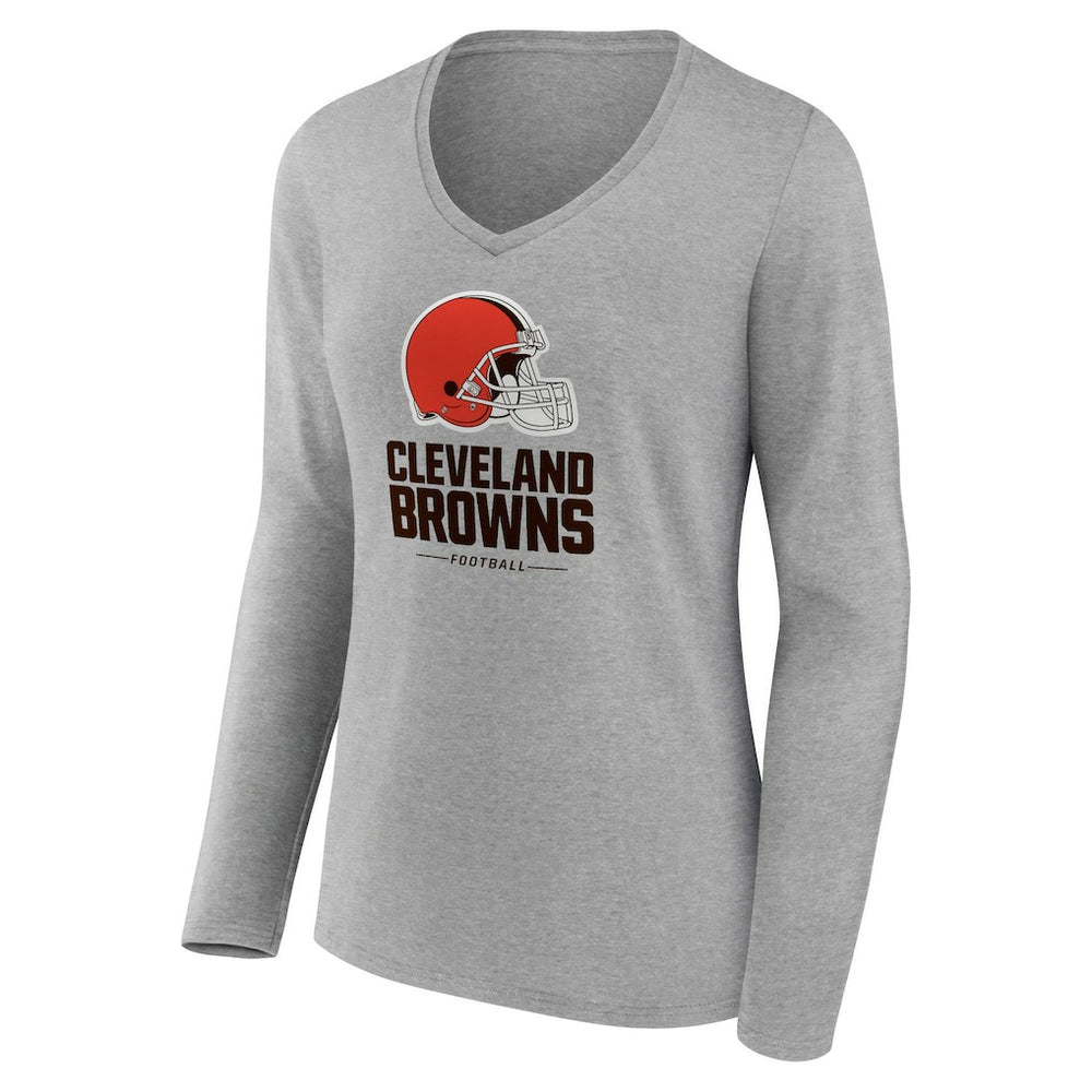Cleveland Browns Women's Logo Team Lockup Long Sleeve V-Neck T-Shirt - Gray cheap