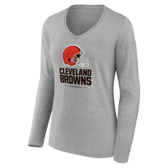 Cleveland Browns Women's Logo Team Lockup Long Sleeve V-Neck T-Shirt - Gray cheap