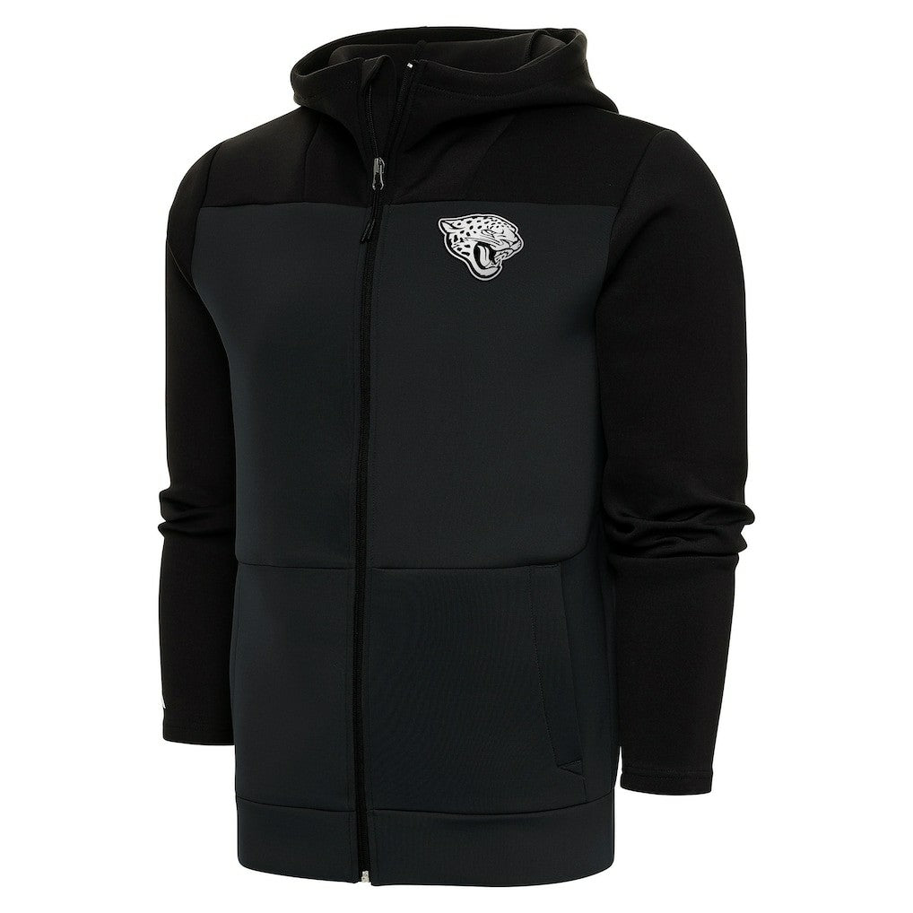 Jacksonville Jaguars Antigua Metallic Logo Protect Full-Zip Hoodie - Charcoal/Black discount