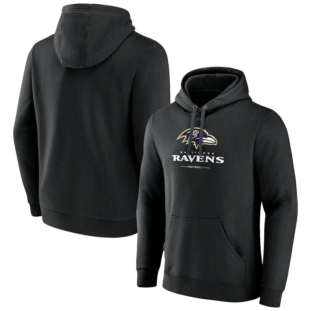 Baltimore Ravens Logo Team Lockup Fitted Pullover Hoodie - Black for sale