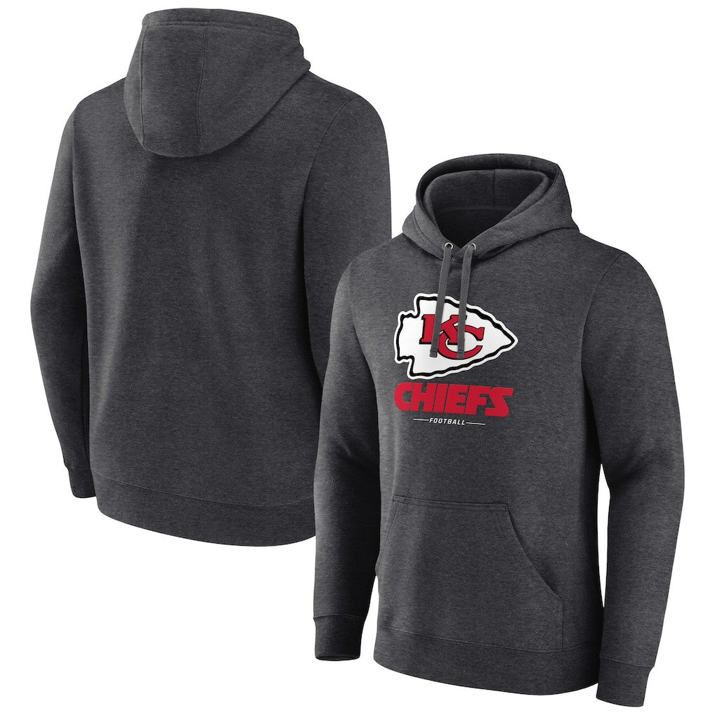 Kansas City Chiefs Logo Team Lockup Fitted Pullover Hoodie - Charcoal on sale