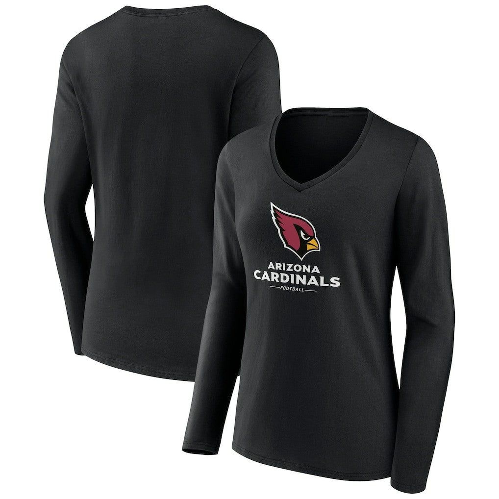 Arizona Cardinals Women's Logo Team Lockup Long Sleeve V-Neck T-Shirt - Black cheap