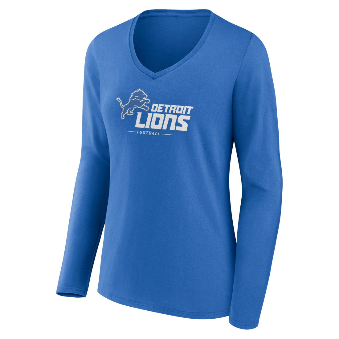 Detroit Lions Women's Logo Team Lockup Long Sleeve V-Neck T-Shirt - Blue outlet
