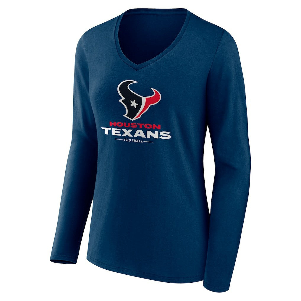 Houston Texans Women's Logo Team Lockup Long Sleeve V-Neck T-Shirt - Navy sale