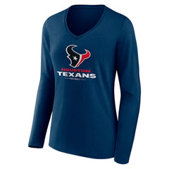 Houston Texans Women's Logo Team Lockup Long Sleeve V-Neck T-Shirt - Navy sale