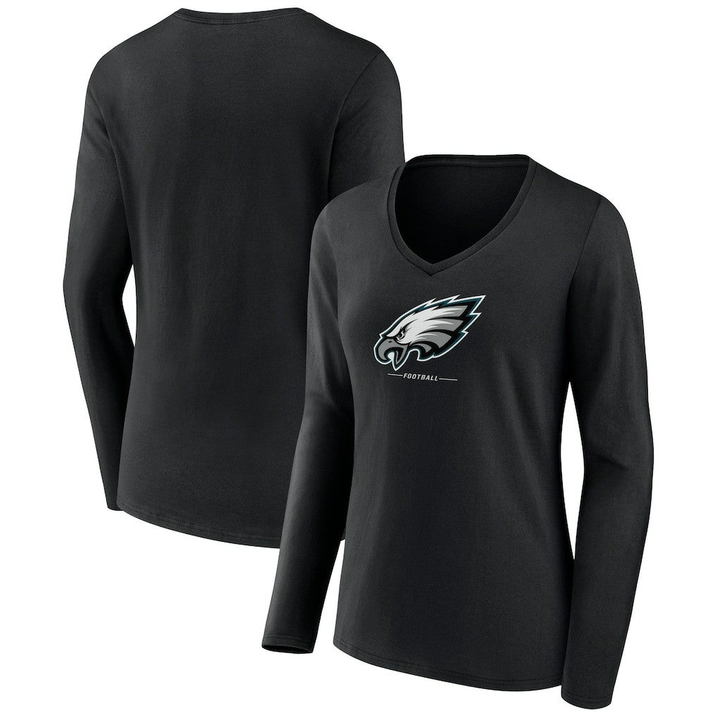 Philadelphia Eagles Women's Logo Team Lockup Long Sleeve V-Neck T-Shirt - Black sale
