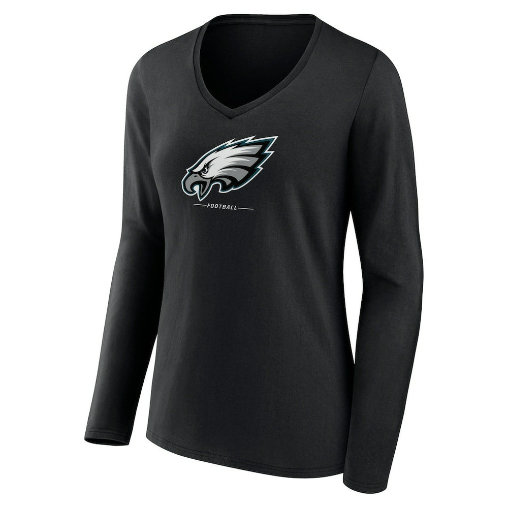 Philadelphia Eagles Women's Logo Team Lockup Long Sleeve V-Neck T-Shirt - Black sale