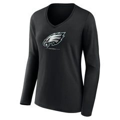Philadelphia Eagles Women's Logo Team Lockup Long Sleeve V-Neck T-Shirt - Black sale
