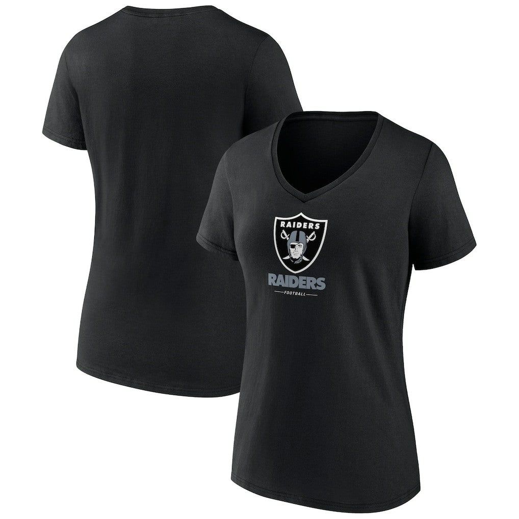 Las Vegas Raiders Women's Logo Team Lockup V-Neck T-Shirt - Black for sale