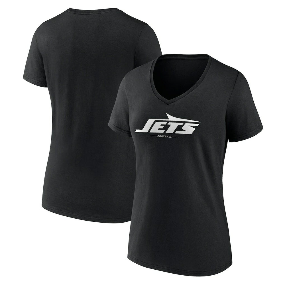New York Jets Women's Logo Team Lockup V-Neck T-Shirt - Black cheap