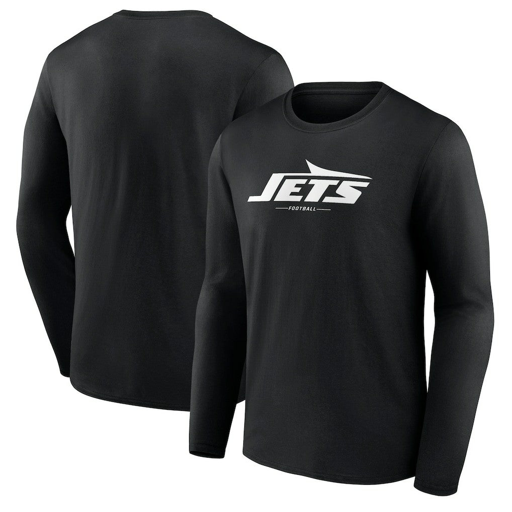 New York Jets Logo Team Lockup Long Sleeve T-Shirt - Black for sale