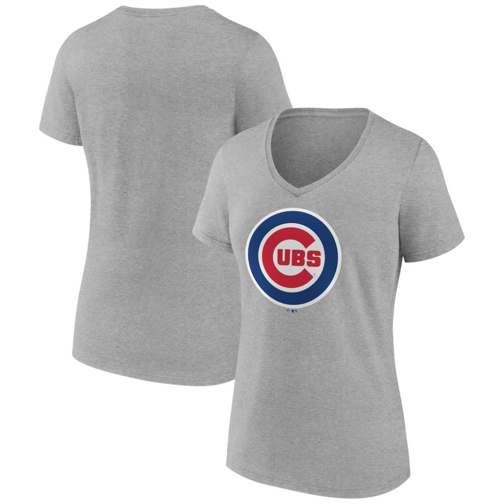 Chicago Cubs Women's Official Logo V-Neck T-Shirt Gray