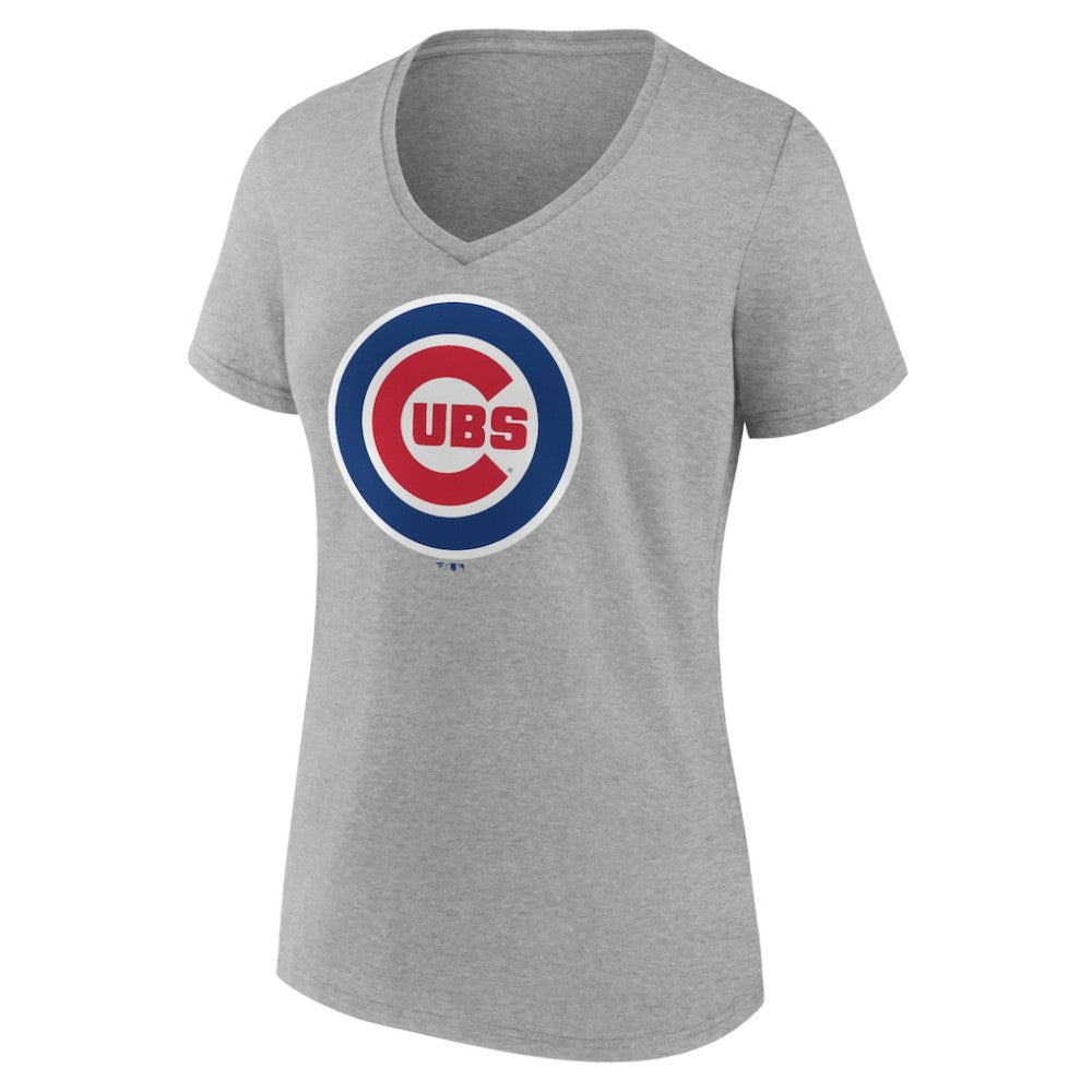 Chicago Cubs Women's Official Logo V-Neck T-Shirt Gray