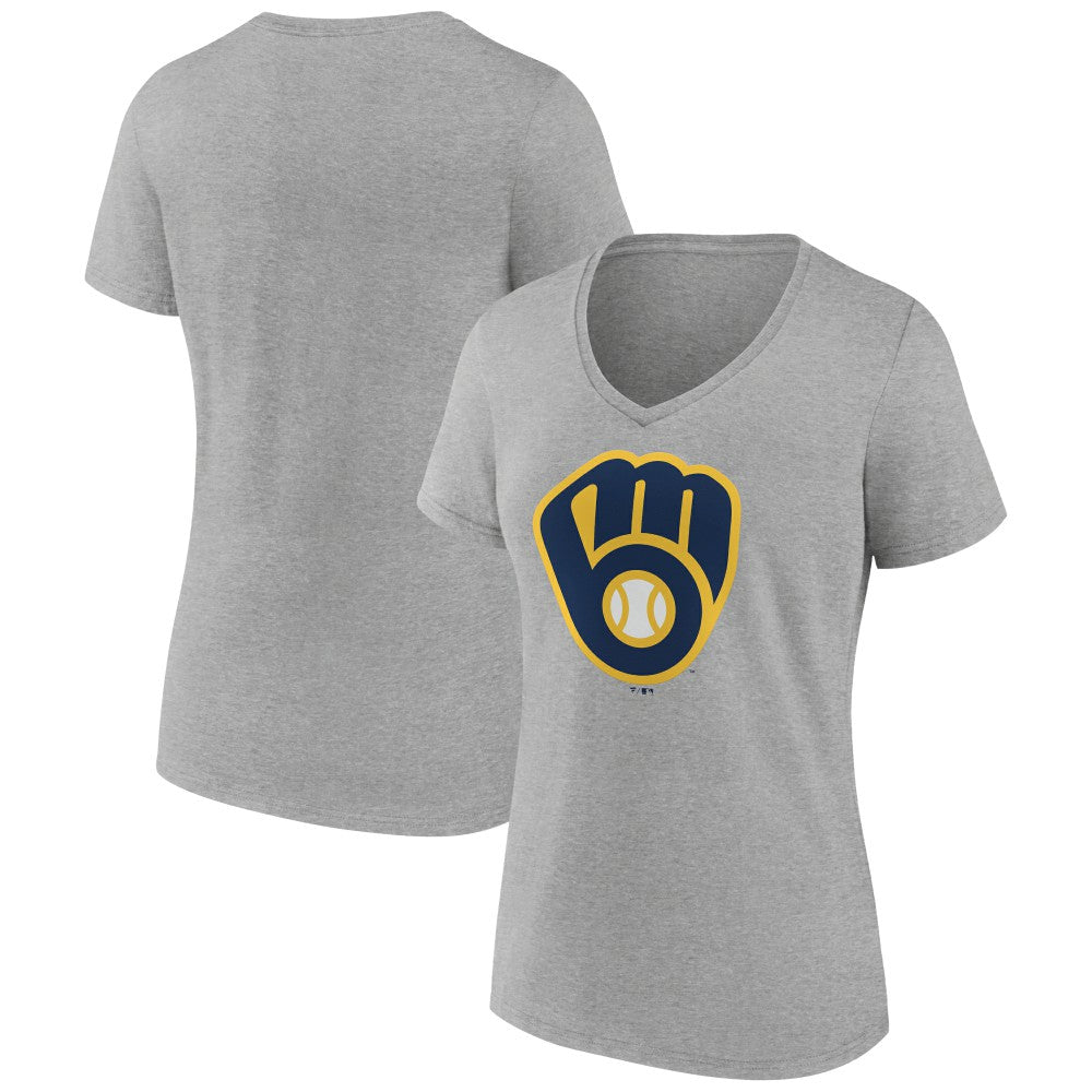 Milwaukee Brewers Women's Official Logo V-Neck T-Shirt Gray