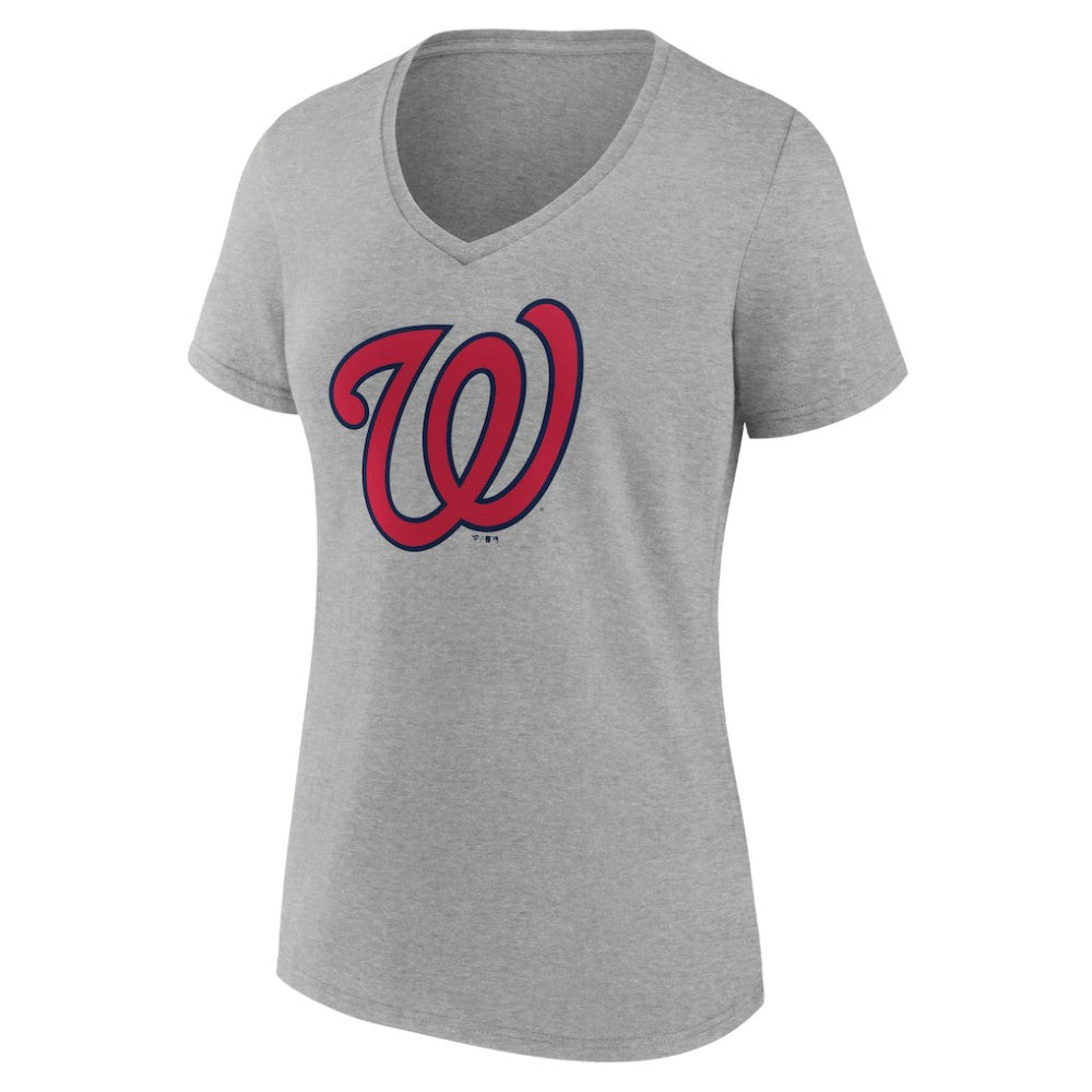 Washington Nationals Women's Official Logo V-Neck T-Shirt Gray