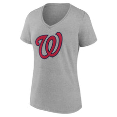 Washington Nationals Women's Official Logo V-Neck T-Shirt Gray
