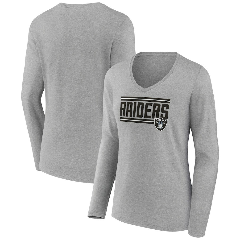 Las Vegas Raiders Women's On Side Stripe Long Sleeve V-Neck T-Shirt - Gray online