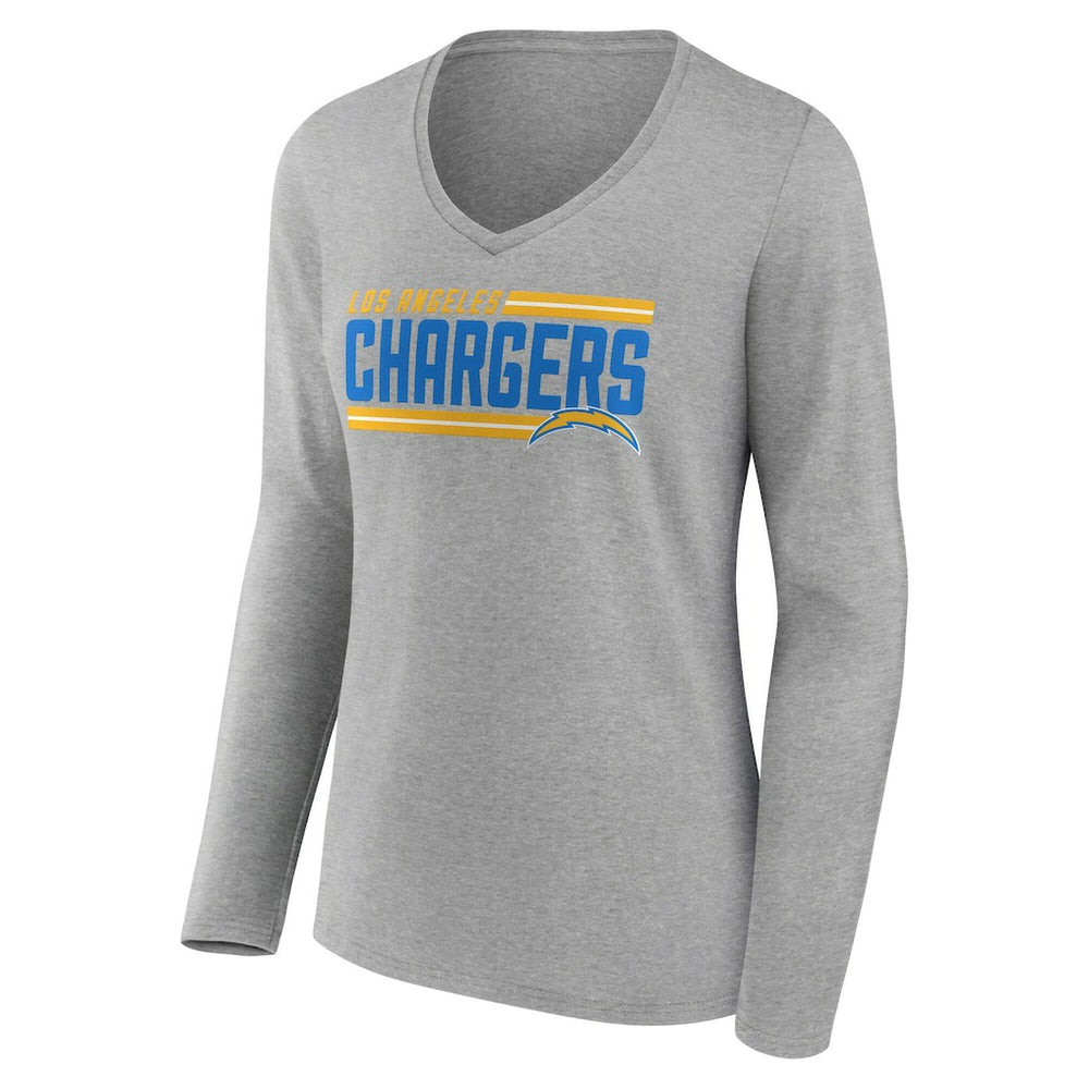 Los Angeles Chargers Women's On Side Stripe Long Sleeve V-Neck T-Shirt - Gray cheap