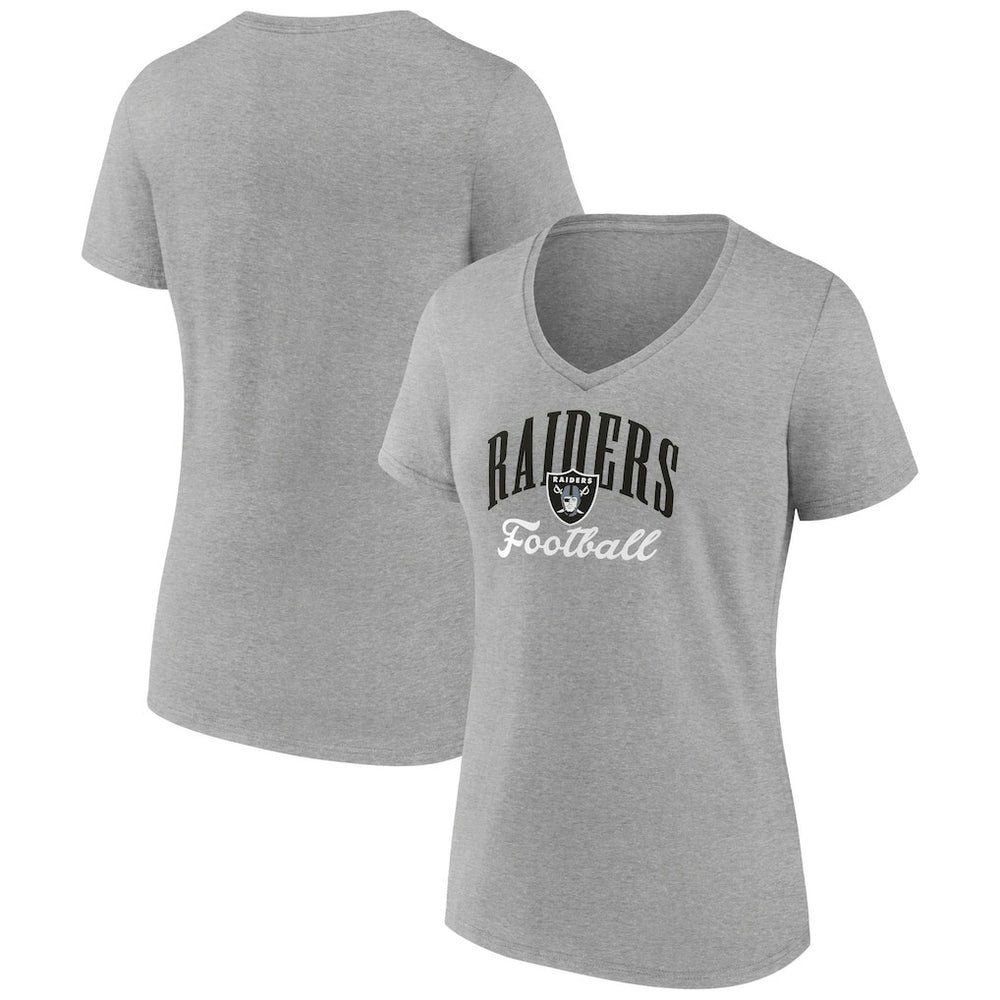 Las Vegas Raiders Women's Victory Script V-Neck T-Shirt - Heather Gray cheap