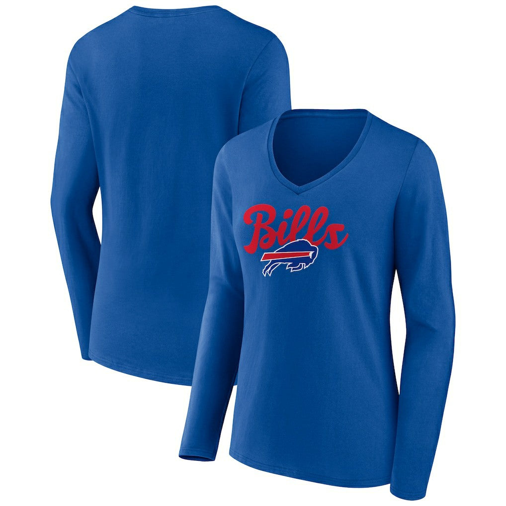 Buffalo Bills Women's Freehand Team Long Sleeve V-Neck T-Shirt - Royal sale