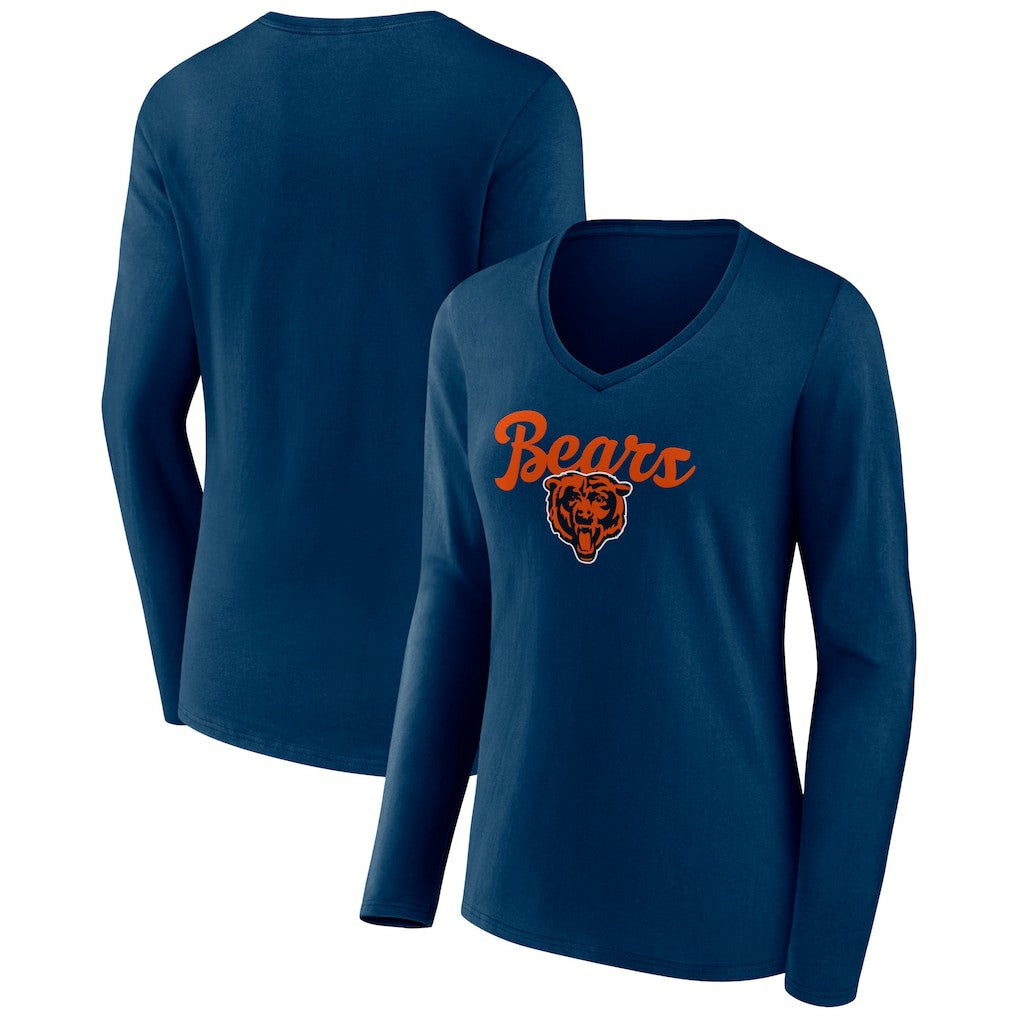 Chicago Bears Women's Freehand Team Long Sleeve V-Neck T-Shirt - Navy sale