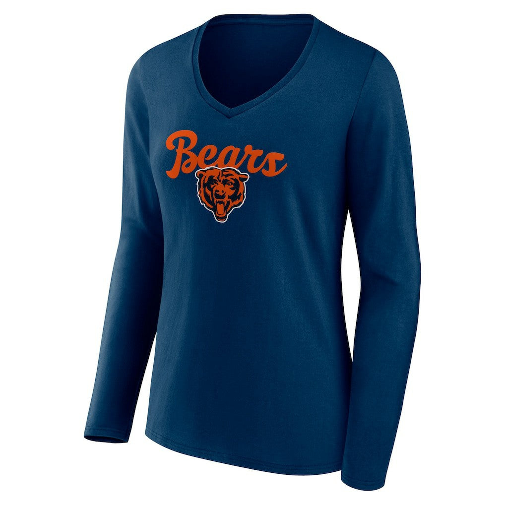 Chicago Bears Women's Freehand Team Long Sleeve V-Neck T-Shirt - Navy sale