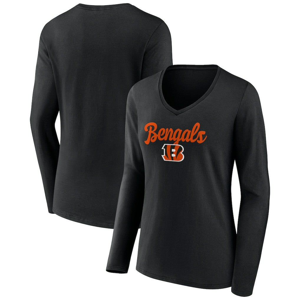 Cincinnati Bengals Women's Freehand Team Long Sleeve V-Neck T-Shirt - Black sale