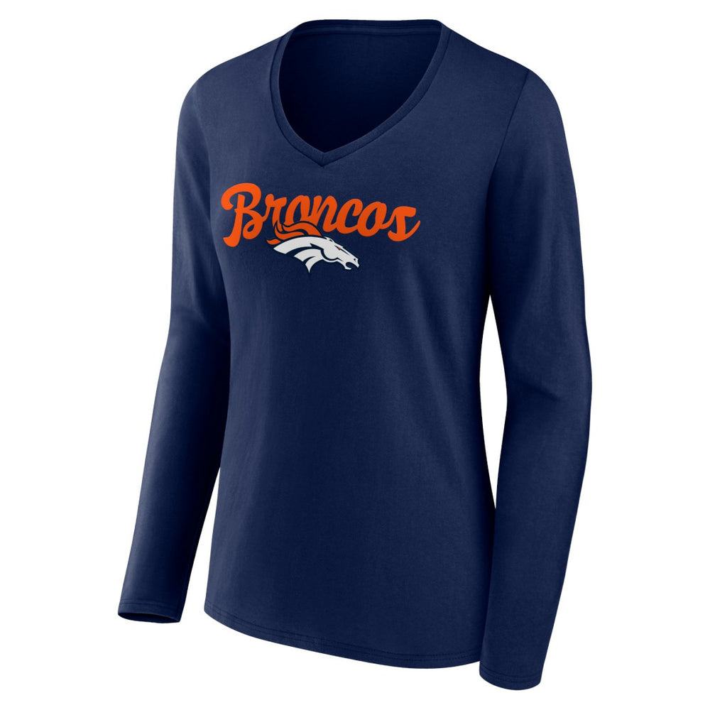Denver Broncos Women's Freehand Team Long Sleeve V-Neck T-Shirt - Navy sale
