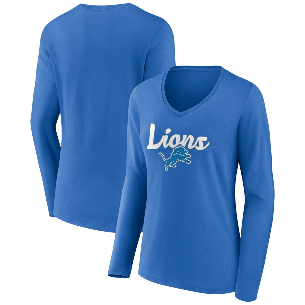 Detroit Lions Women's Freehand Team Long Sleeve V-Neck T-Shirt - Blue discount