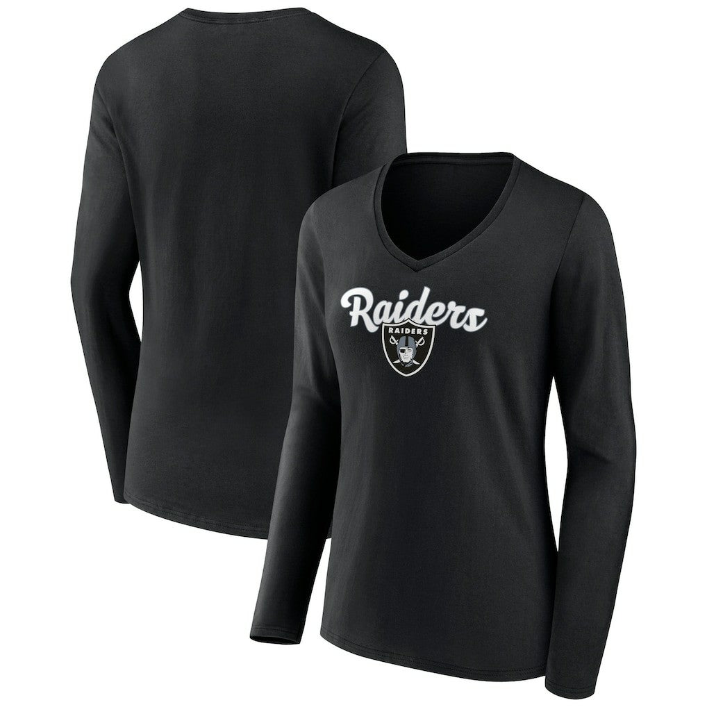 Las Vegas Raiders Women's Freehand Team Long Sleeve V-Neck T-Shirt - Black outlet